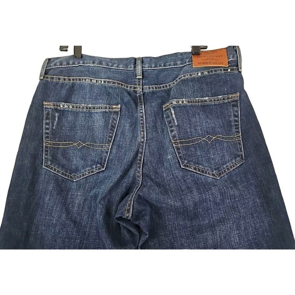 Lucky Brand ~Men's 34 x 32~ Dark Blue Denim 410 Athletic Slim Jeans Distressed. - Picture 9 of 9